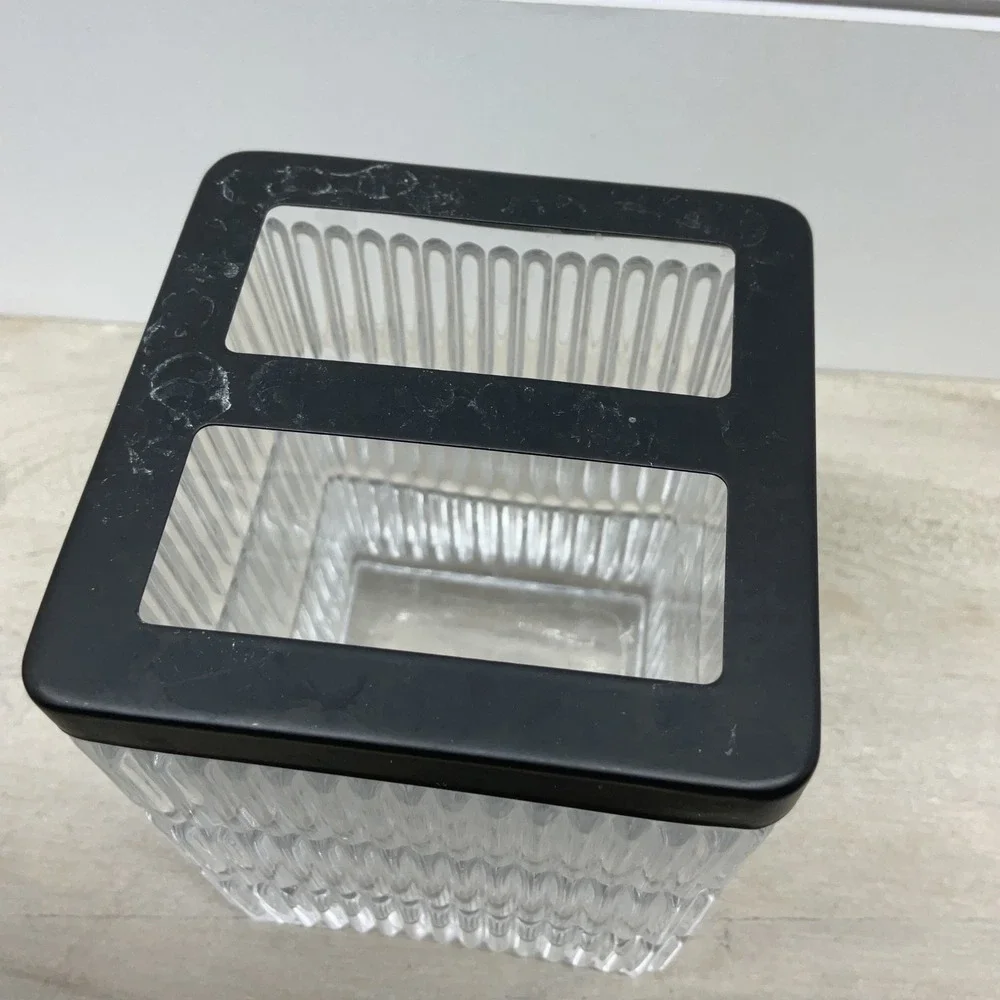 Ribbed Glass Toothbrush Holder Clear Fluted Rectangular Matte Black Top Caddy